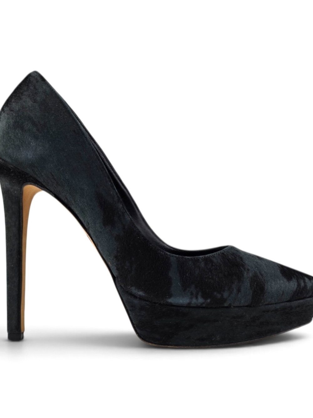 TANIA SPINELLI Italy Black Ponyskin Calf Hair Platform Pumps